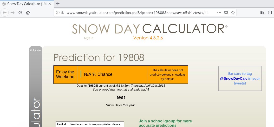 Snow Day Calculator XSS Jesse Li